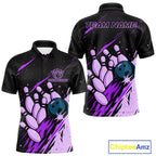 Retro Purple Galaxy Bowling Polo Quarter Zip Shirts Custom Vintage Bowling Team League Jerseys