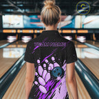 Retro Purple Galaxy Bowling Polo Quarter Zip Shirts Custom Vintage Bowling Team League Jerseys