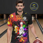 Colorful Splatter Bowling Shirt Funny Beer Pin Splatter Bowling Polo Quarter-Zip Team Uniform
