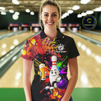 Colorful Splatter Bowling Shirt Funny Beer Pin Splatter Bowling Polo Quarter-Zip Team Uniform