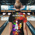 Colorful Splatter Bowling Shirt Funny Beer Pin Splatter Bowling Polo Quarter-Zip Team Uniform