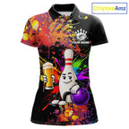 Colorful Splatter Bowling Shirt Funny Beer Pin Splatter Bowling Polo Quarter-Zip Team Uniform