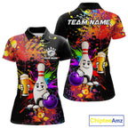 Colorful Splatter Bowling Shirt Funny Beer Pin Splatter Bowling Polo Quarter-Zip Team Uniform