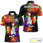 Colorful Splatter Bowling Shirt Funny Beer Pin Splatter Bowling Polo Quarter-Zip Team Uniform