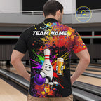 Colorful Splatter Bowling Shirt Funny Beer Pin Splatter Bowling Polo Quarter-Zip Team Uniform