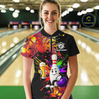 Colorful Splatter Bowling Shirt Funny Beer Pin Splatter Bowling Polo Quarter-Zip Team Uniform