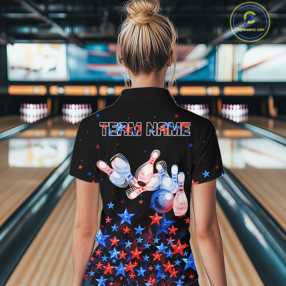 Personalized Bowling Shirt Red & Blue Star Bowling Ball & Pins Team Bowling Jersey Bowler
