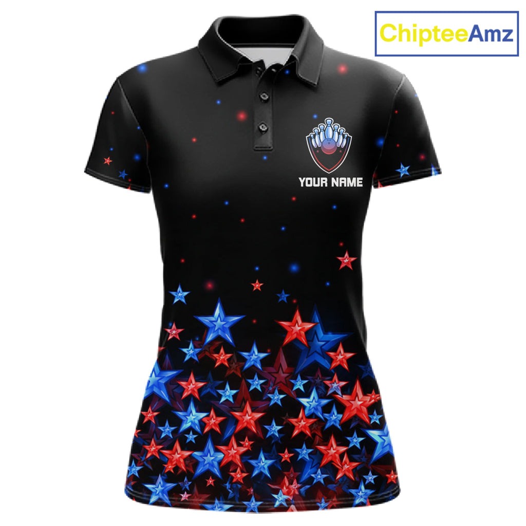 Personalized Bowling Shirt Red & Blue Star Bowling Ball & Pins Team Bowling Jersey Bowler