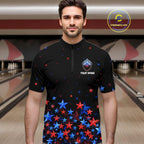 Personalized Bowling Shirt Red & Blue Star Bowling Ball & Pins Team Bowling Jersey Bowler