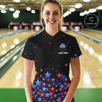 Personalized Bowling Shirt Red & Blue Star Bowling Ball & Pins Team Bowling Jersey Bowler