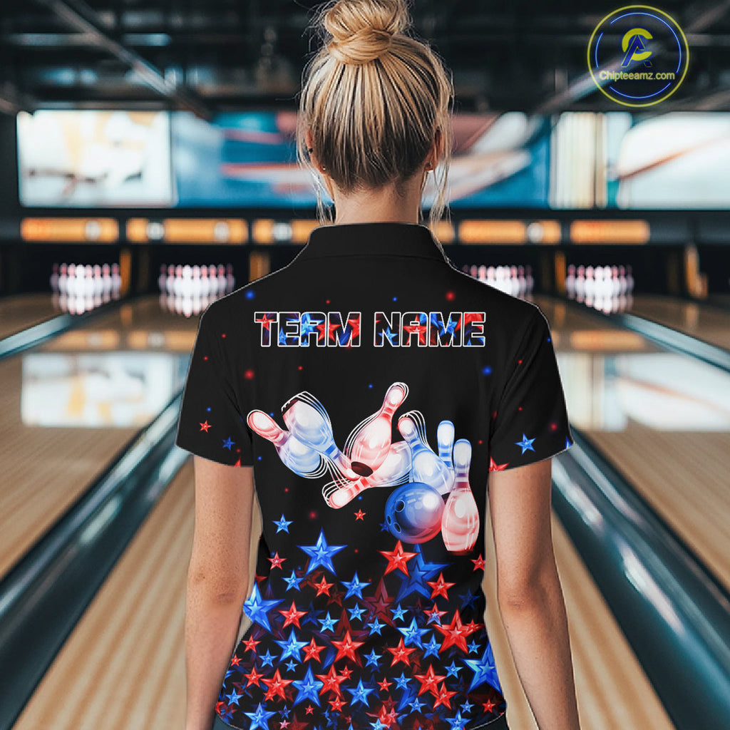 Personalized Bowling Shirt Red & Blue Star Bowling Ball & Pins Team Bowling Jersey Bowler