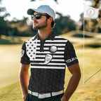 Black And White Skull US Flag Golf Polos Shirts Custom Name Golf Skull Shirts