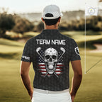 Black And White Skull US Flag Golf Polos Shirts Custom Name Golf Skull Shirts