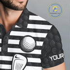 Black And White Skull US Flag Golf Polos Shirts Custom Name Golf Skull Shirts