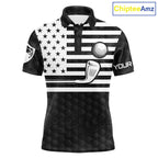 Black And White Skull US Flag Golf Polos Shirts Custom Name Golf Skull Shirts