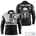 Black And White Skull US Flag Golf Polos Shirts Custom Name Golf Skull Shirts