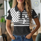 Black And White Skull US Flag Golf Polos Shirts Custom Name Golf Skull Shirts