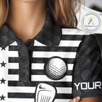 Black And White Skull US Flag Golf Polos Shirts Custom Name Golf Skull Shirts