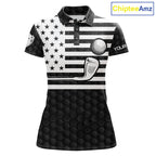 Black And White Skull US Flag Golf Polos Shirts Custom Name Golf Skull Shirts