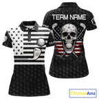 Black And White Skull US Flag Golf Polos Shirts Custom Name Golf Skull Shirts