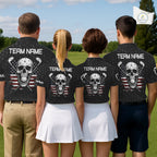 Black And White Skull US Flag Golf Polos Shirts Custom Name Golf Skull Shirts