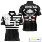 Black And White Skull US Flag Golf Polos Shirts Custom Name Golf Skull Shirts
