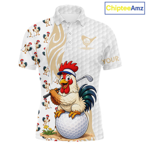 Funny Rooster Polo Shirt Golf Polo Shirts Custom Rooster White Golf Pattern Golf Shirt