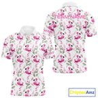 Custom Name Golf Polo Shirt Personalized Watercolor Pink Flamingo Floral Pattern Golf Shirt