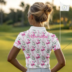 Custom Name Golf Polo Shirt Personalized Watercolor Pink Flamingo Floral Pattern Golf Shirt