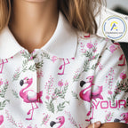 Custom Name Golf Polo Shirt Personalized Watercolor Pink Flamingo Floral Pattern Golf Shirt