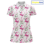 Custom Name Golf Polo Shirt Personalized Watercolor Pink Flamingo Floral Pattern Golf Shirt