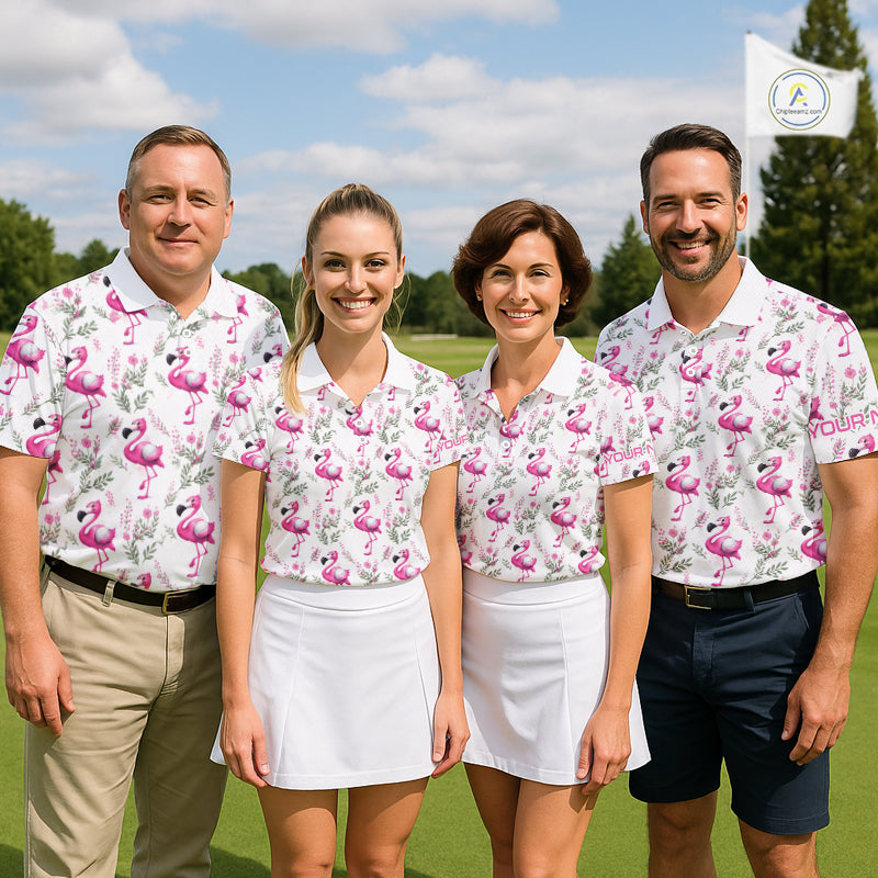 Custom Name Golf Polo Shirt Personalized Watercolor Pink Flamingo Floral Pattern Golf Shirt