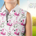 Custom Name Golf Sleeveless Polo Shirt Personalized Watercolor Pink Flamingo Floral Pattern Golf Shirt