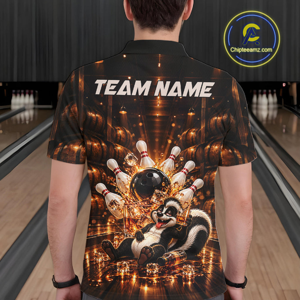 Funny Skunk Bourbon Bowling Polo 1/4-Zip Bowling Shirt Custom Vintage Bowling Team Jersey