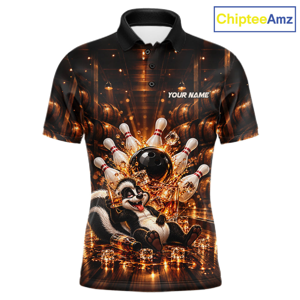 Funny Skunk Bourbon Bowling Polo 1/4-Zip Bowling Shirt Custom Vintage Bowling Team Jersey