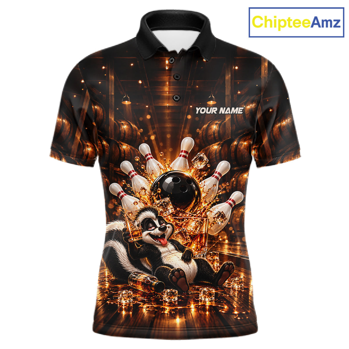 Funny Skunk Bourbon Bowling Polo 1/4-Zip Bowling Shirt Custom Vintage Bowling Team Jersey