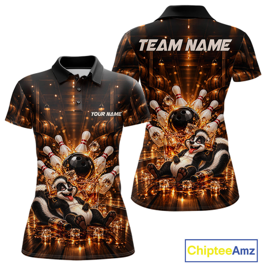 Funny Skunk Bourbon Bowling Polo 1/4-Zip Bowling Shirt Custom Vintage Bowling Team Jersey