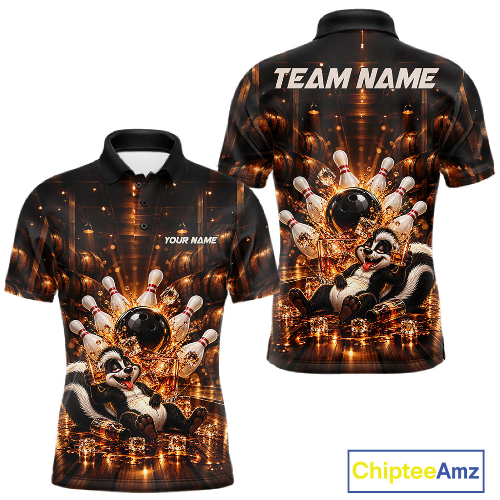 Funny Skunk Bourbon Bowling Polo 1/4-Zip Bowling Shirt Custom Vintage Bowling Team Jersey