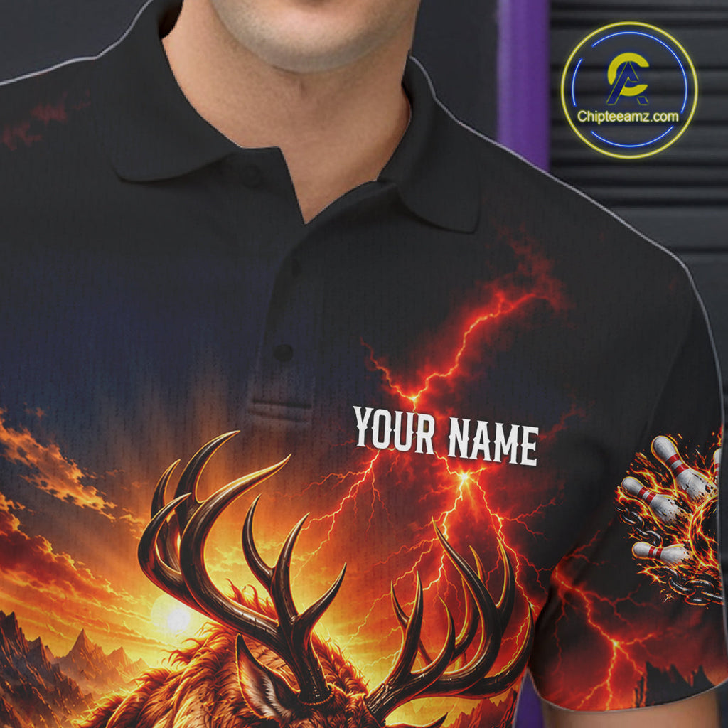 Angry Deer Bowling Polo 1/4-Zip Shirt Personalized Bowling Jersey Deer Bowling Team Shirts