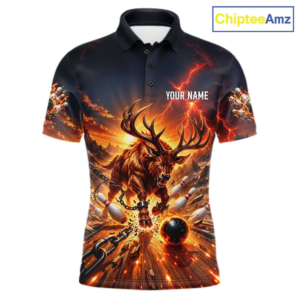 Angry Deer Bowling Polo 1/4-Zip Shirt Personalized Bowling Jersey Deer Bowling Team Shirts