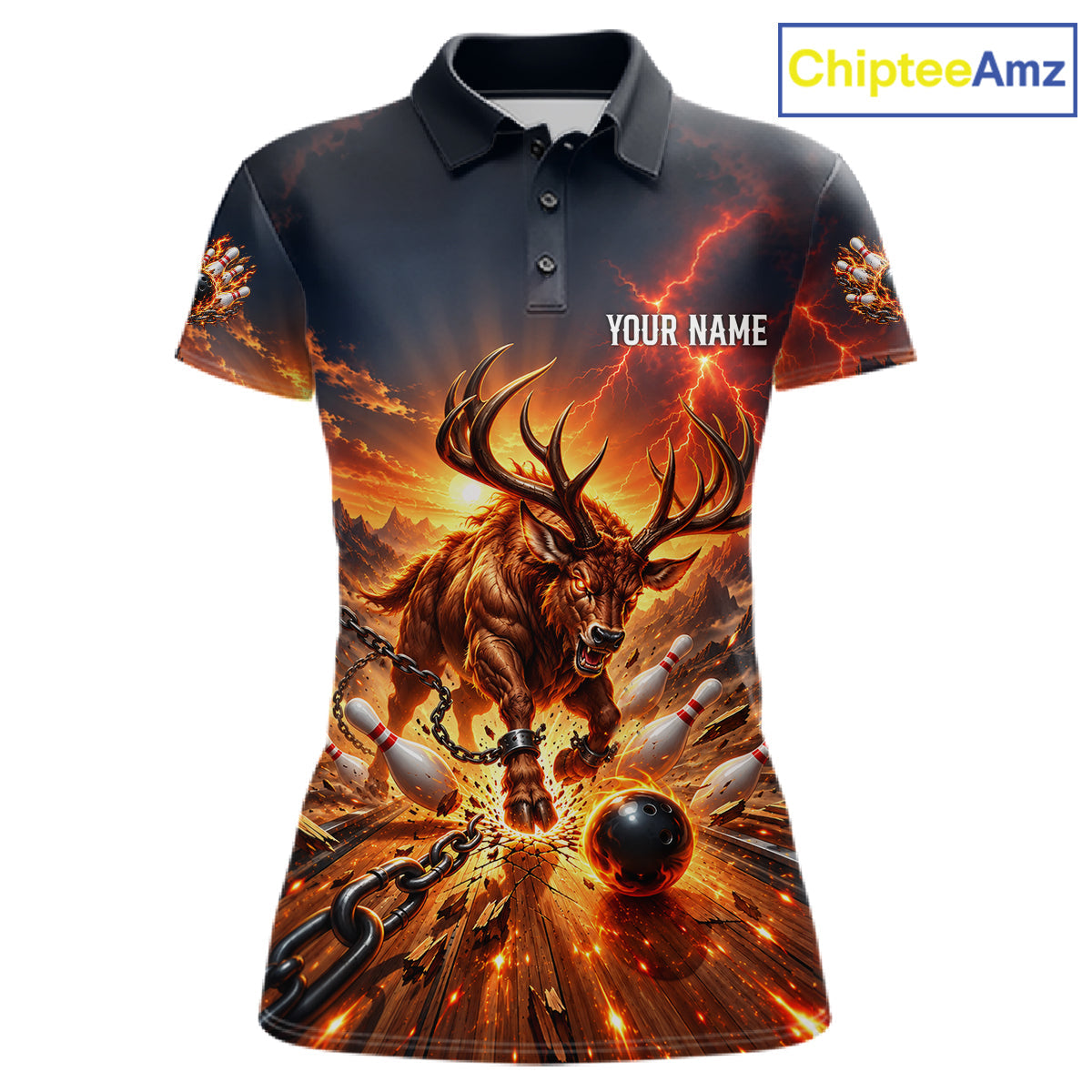 Angry Deer Bowling Polo 1/4-Zip Shirt Personalized Bowling Jersey Deer Bowling Team Shirts