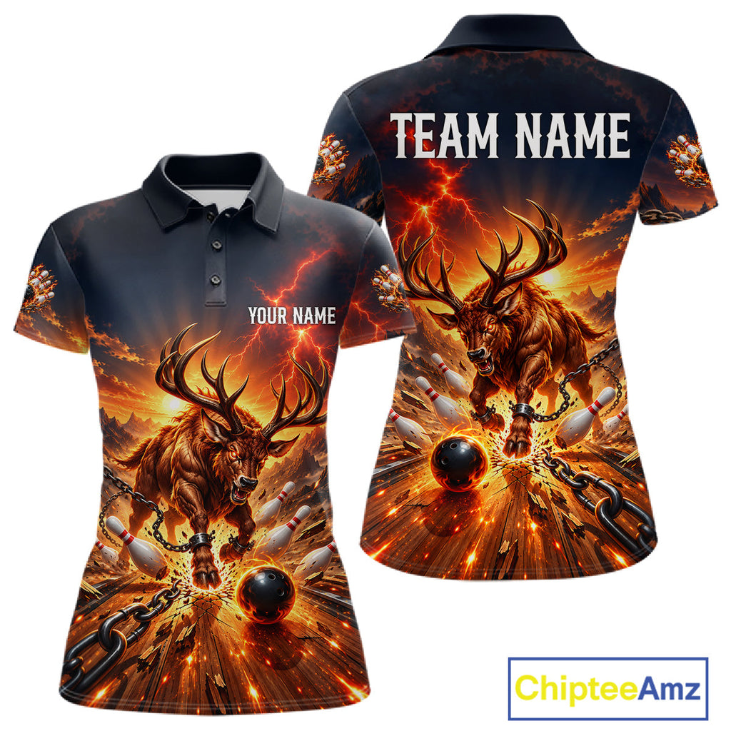 Angry Deer Bowling Polo 1/4-Zip Shirt Personalized Bowling Jersey Deer Bowling Team Shirts