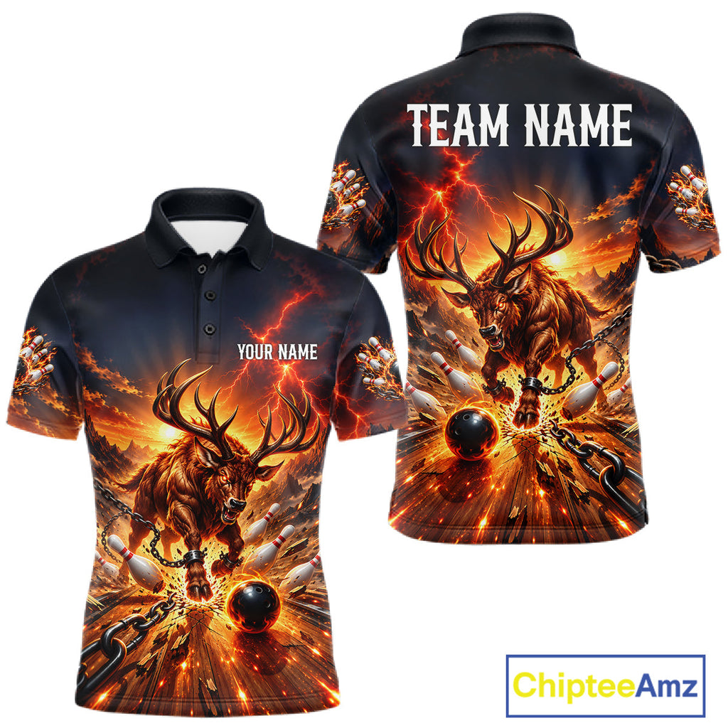 Angry Deer Bowling Polo 1/4-Zip Shirt Personalized Bowling Jersey Deer Bowling Team Shirts