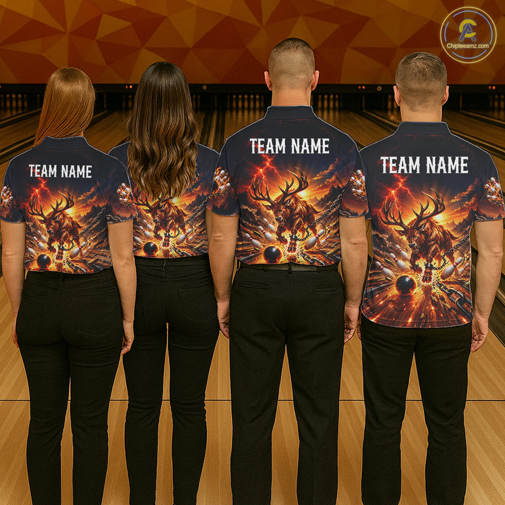 Angry Deer Bowling Polo 1/4-Zip Shirt Personalized Bowling Jersey Deer Bowling Team Shirts