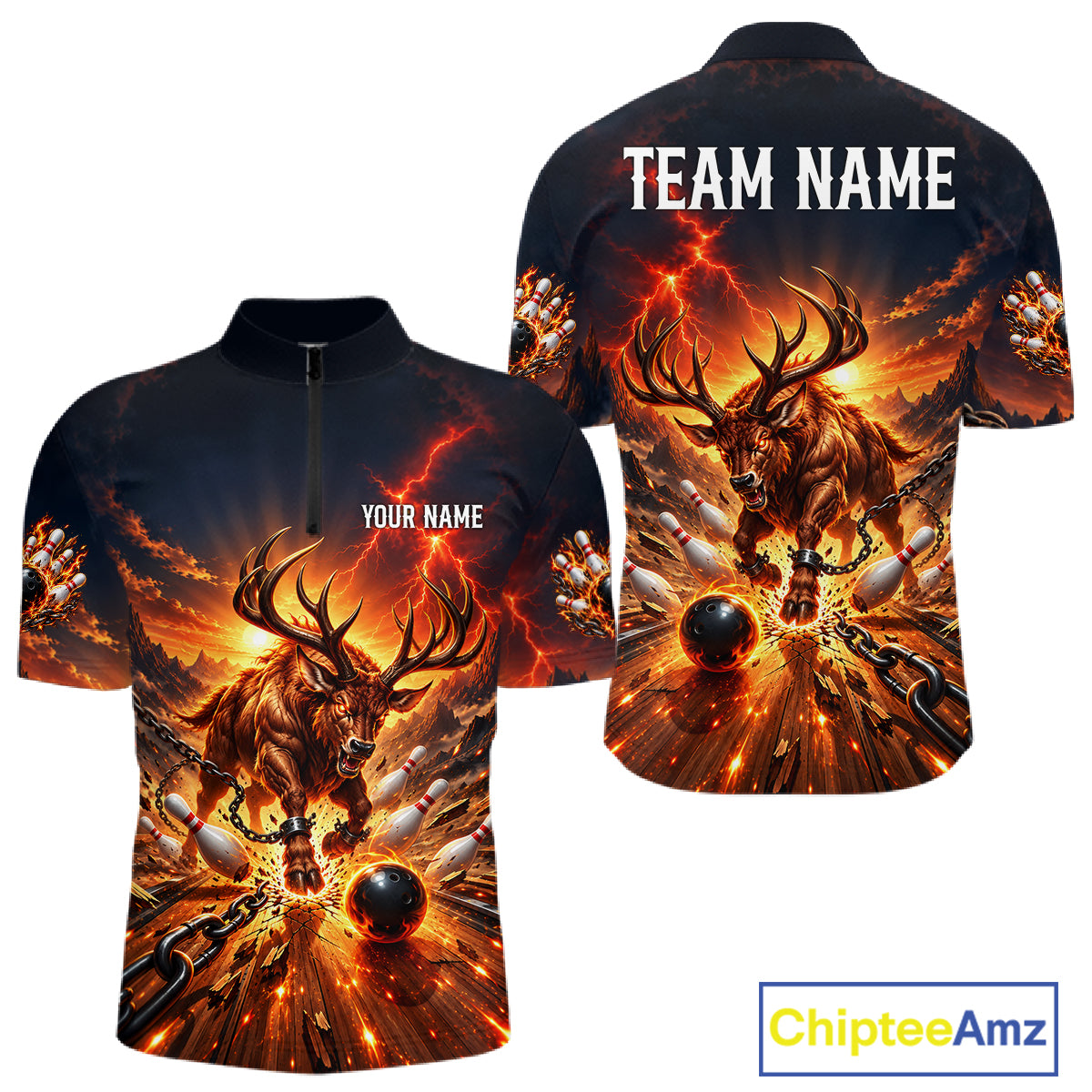 Angry Deer Bowling Polo 1/4-Zip Shirt Personalized Bowling Jersey Deer Bowling Team Shirts