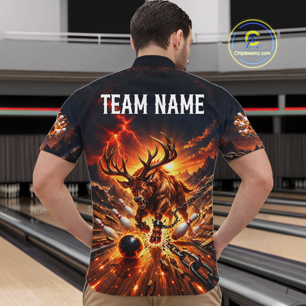 Angry Deer Bowling Polo 1/4-Zip Shirt Personalized Bowling Jersey Deer Bowling Team Shirts