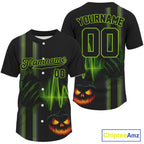 Custom Black And Green Halloween Lightning Baseball Shirt Baseball Jersey