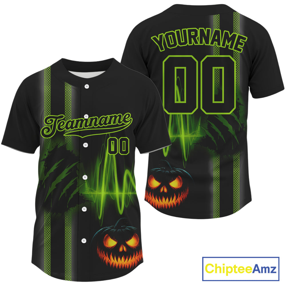 Custom Black And Green Halloween Lightning Baseball Shirt Baseball Jersey