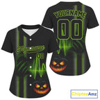 Custom Black And Green Halloween Lightning Baseball Shirt Baseball Jersey
