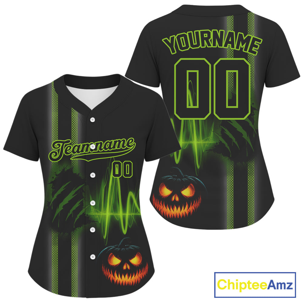 Custom Black And Green Halloween Lightning Baseball Shirt Baseball Jersey